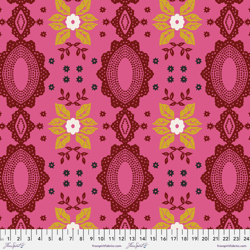 FreeSpirit Folk Heart Geo Flocked Floral Coral L024