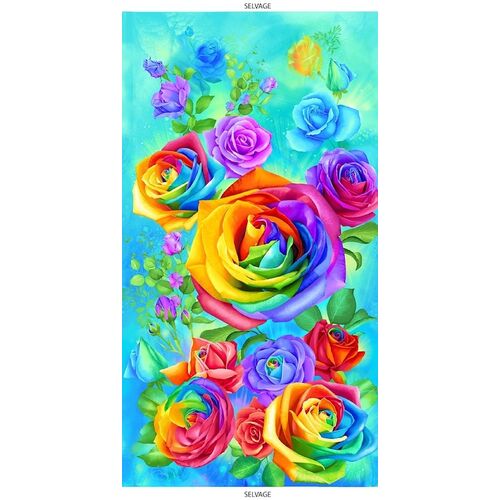 Fabric 2nd - Glow Rainbow Rose Panel 60cm