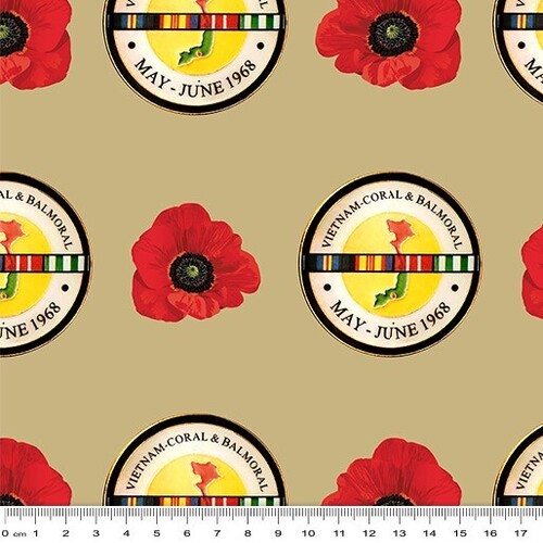 Fabric Remnant-Remembering Vietnam Coral & Balmoral 82cm