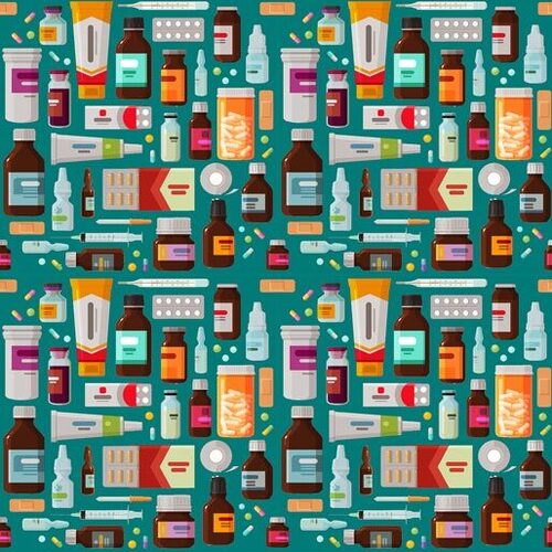 Fabric Remnant- Medical Marvels Medicine Bottles 34cm