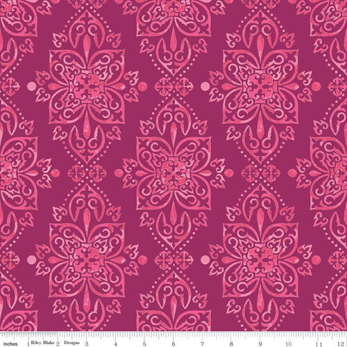 Fabric Remnant- Hampton Garden Damask Cranberry 52cm