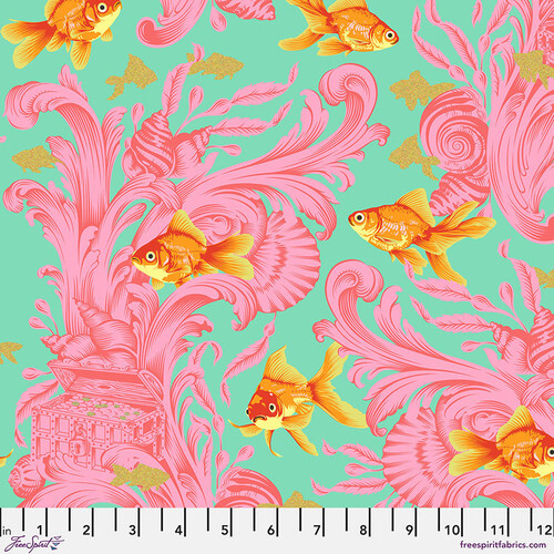 Tula Pink Besties Treading Water Fish Blossom Metallic PWTP214