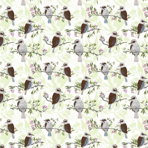 Fabric Remnant- Aussie Feathered Friends Kookaburras 90cm