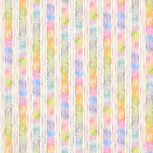 Fabric Remnant- Flowers & Feathers Watercolour Stripe 43cm