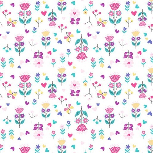 Fabric Remnant- Unicorn Magic Pearlescent Flowers White 84cm
