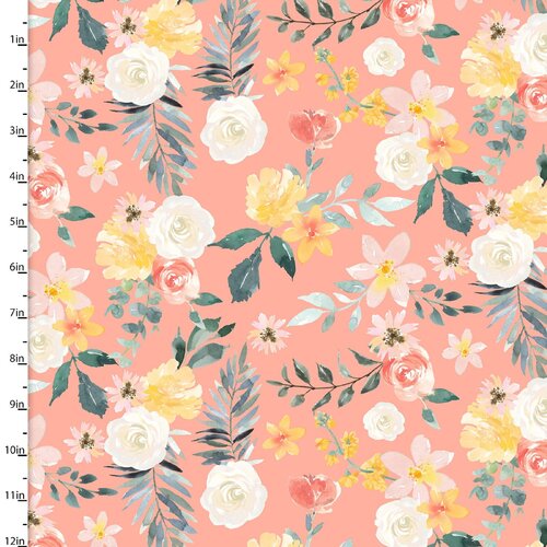 Fabric Remnant-Everyday is Caturday Watercolour Floral  70cm