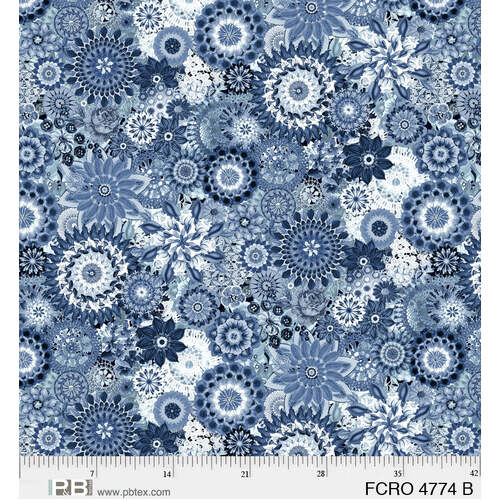 Floral Crochet 108" Wideback Fabric Blue 4774B