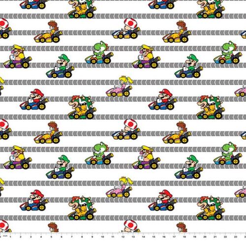 Licensed Mario Kart Raing Fabric White 100521