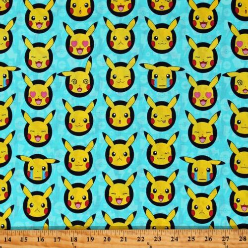 Licensed Pokemon Pikachu Aqua Blue Fabric 100729
