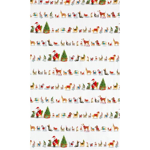 Fabric Remnant -Christmas Jamboree Santa Dogs Cats 76cm
