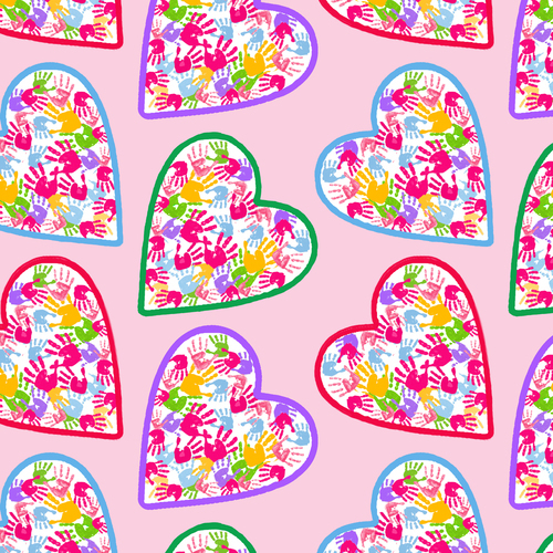 Fabric Remnant -Emelia's Dream Hand Print Hearts Multi  49cm