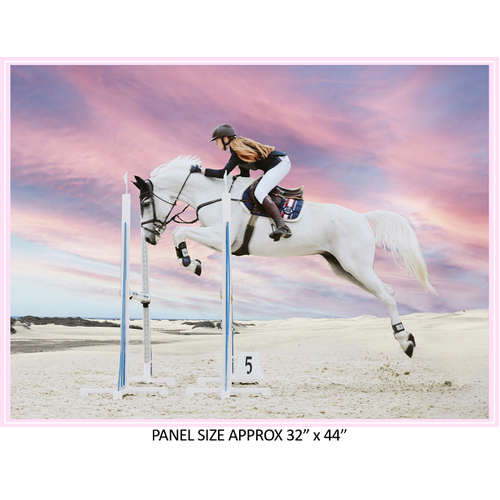 Super Sale Saddle Up Sunset Horse Jumping  32" Panel 