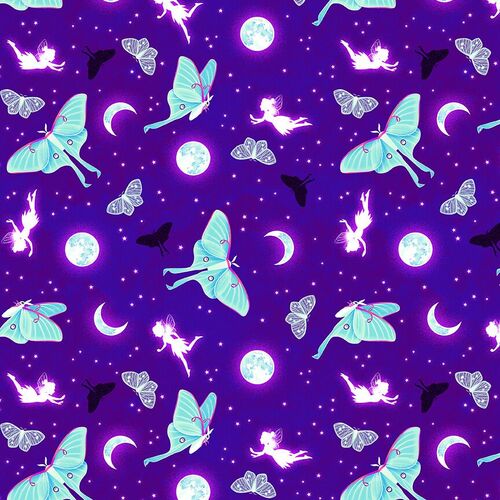 Magic Moon Garden Glow Moths Moons Purple 787G-55