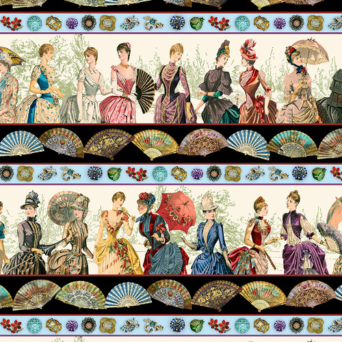 The Gilded Age Vintage Fashion Ladies Border Stripe Multi 11313M