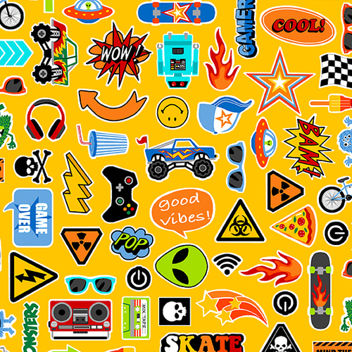 Super Sale Monster Mash Words Icons Fabric M2557Y