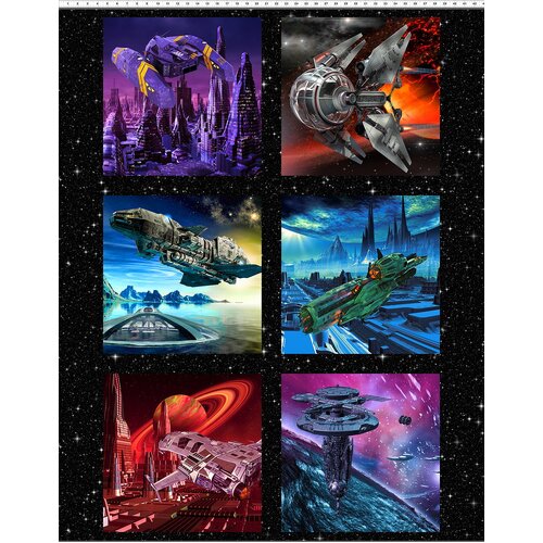 Sci Fi Galaxy Planets Space Crafts Blocks 45" Panel 1SC1-1