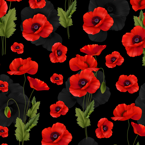 Remembering ANZAC II Poppies Poppy Black Fabric 3095F
