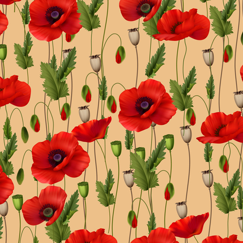 Remembering ANZAC II Poppies Poppy Beige Fabric 3095E