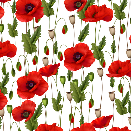 Remembering ANZAC II Poppies Poppy White Fabric 3095D