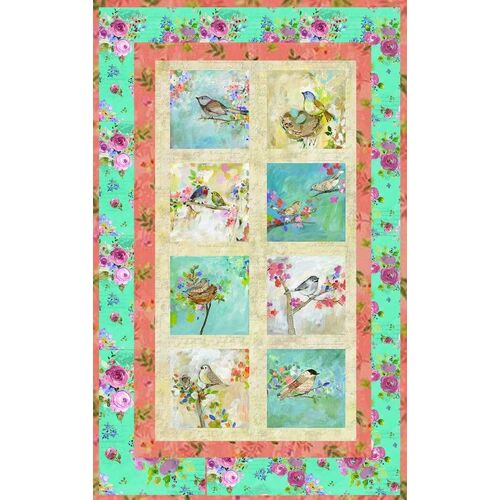 Feathered Friends Bird Floral Quilt Panel Kit