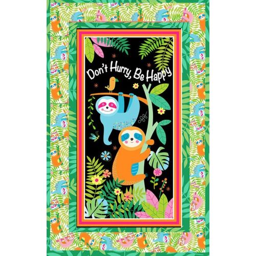 Don't Hurry Be Happy Sleepy Sloth Panel Quilt Kit