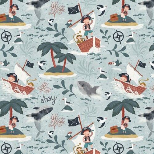 Ahoy Pirate Ships Adventure Novelty Fabric 101