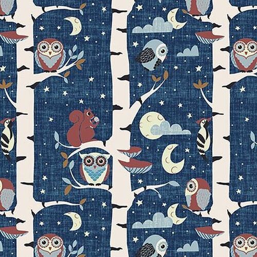 Fabric Remnant-Hush-a-Bye Woods Owls Squirrels in Trees 76cm