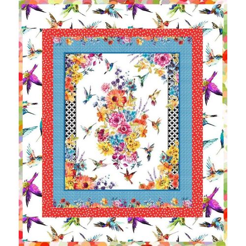 Hummingbird Floral Quilt Panel Kit