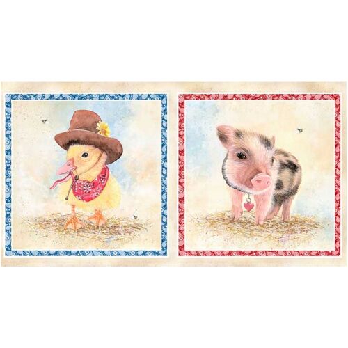 Barnyard Babies Baby Pig Chicken 20" Blocks Panel 5272PA