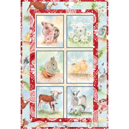 Barnyard Babies Baby Animals Quilt Panel Fabric Kit #1