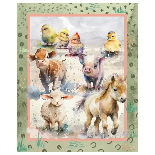 Devonstone Baby Farm Animals Cot Quilt Panel DV6137