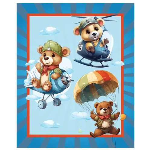 Devonstone Flying Teddy Bears Cot Quilt Panel DV6136