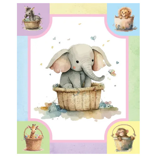 Devonstone Baby Elephant Basket Cot Quilt Panel DV6133