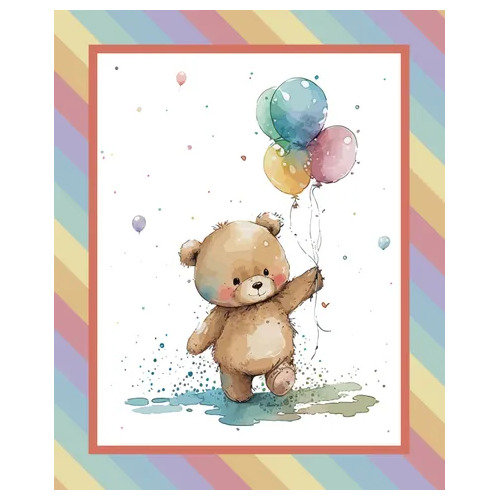 Devonstone Teddy Bear Balloons Cot Quilt Panel DV6130