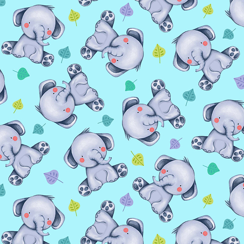 Super Sale Jungle Paradise Roly Poly Elephants Blue 11068B