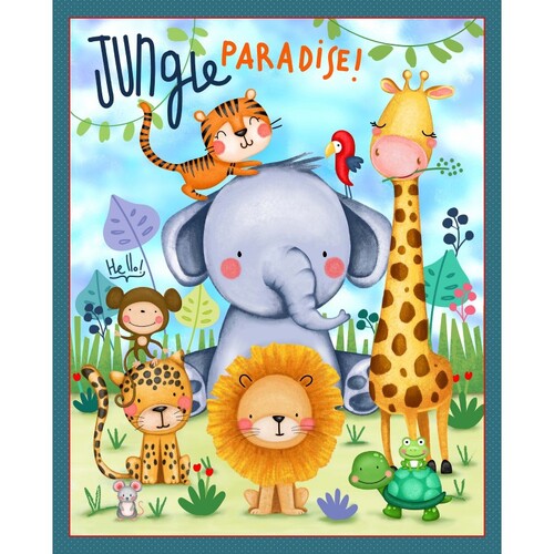 Super Sale Jungle Paradise Baby Animals 36" Quilt Panel 11073 