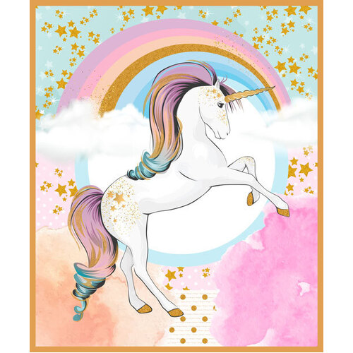 Fabric 2nd -Rainbow Unicorns Magical Quilt Cot Panel