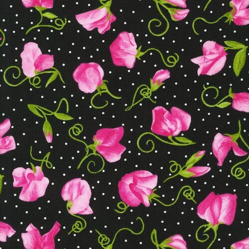 Fabric Remnant- Penelope Floral Spot Black Pink 85cm