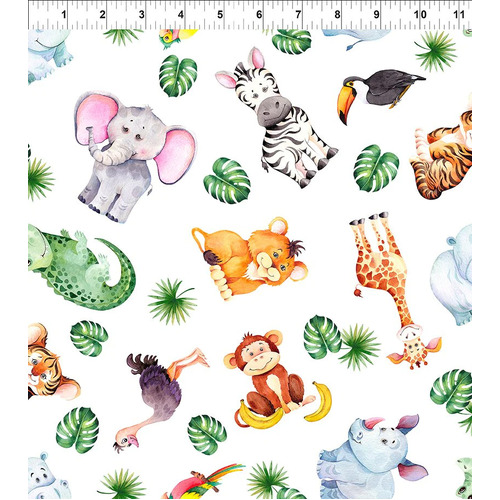 Fabric Remnant-Jungle Friends Animal Toss White 74cm