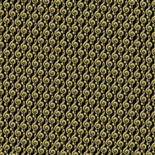 Fabric Remnant -Metallic Mixers Clef Black Gold 42cm