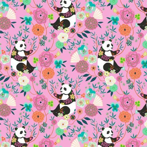 Fabric Remnant -Blossom Days Oriental Pandas Pink 40cm