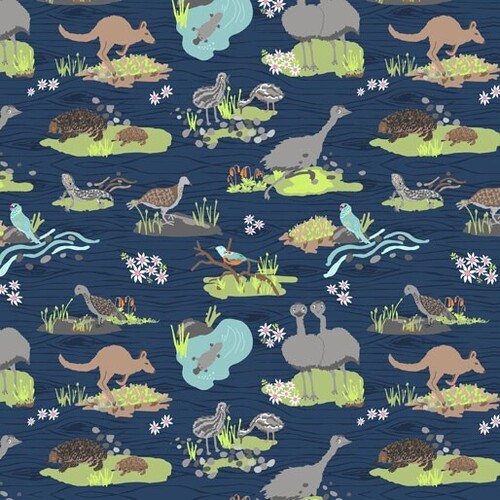 Fabric Remnant -	 Roaming the Mallee Aussie Animals 82cm