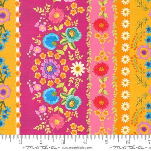 Fabric Remnant -Moda Vintage Soul Crewel Bands Floral Embroidery 83cm