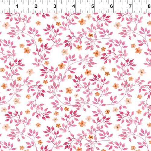 Fabric Remnant -Pretty in Pink Vine Leaf Floral 53cm