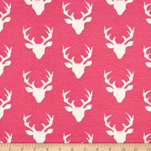 Fabric Remnant -	 Buck Forest Deer Heads Camellia 84cm