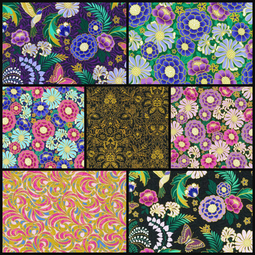 Midnight Nectar Metallic Butterfly Floral Fabric Bundle