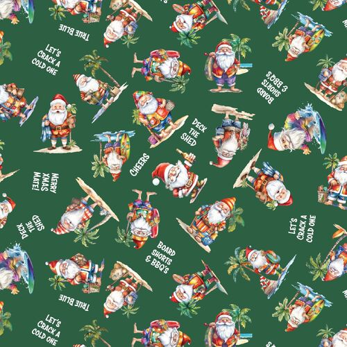Old Mate Aussie Christmas Santa Fabric Crack a Cold One DV6362
