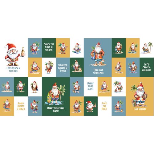 Old Mate Aussie Christmas Santa Fabric Postcard Blocks DV6360