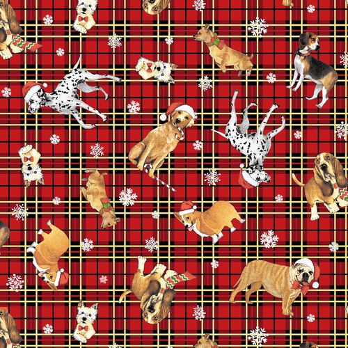 Super Sale Tossed Christmas Dogs Tartan Red BQ6349 088 