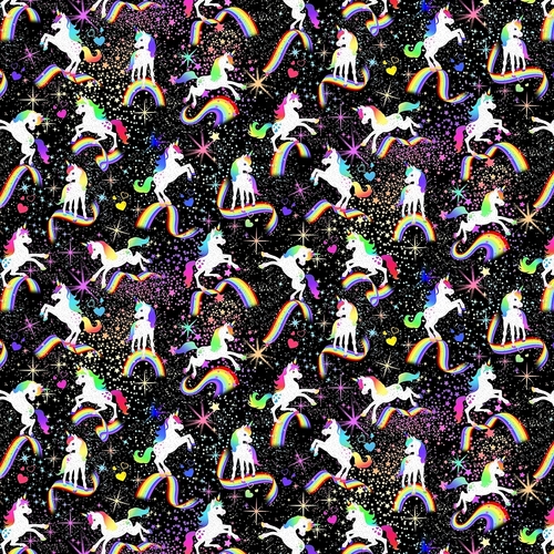 Super Sale Glitter Rainbow Unicorns In Space Black TTCM8845